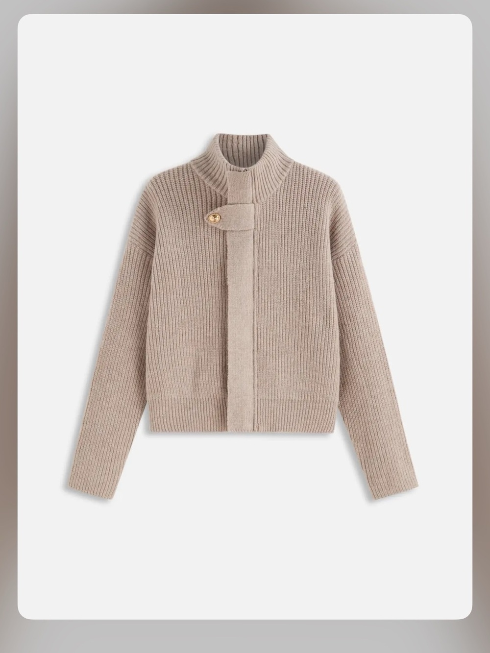 KNIT WOOL-BLEND STAND COLLAR LONG SLEEVE ZIPPER OVERSIZED CHIC CARDIGAN S WC13-6 - Picture 2 of 6